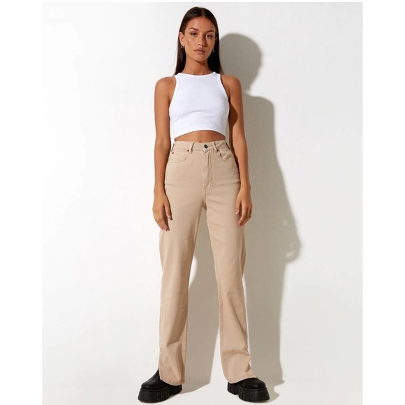 Motel Rocks Straight Leg Jeans In Winter Sandwash Knit Argyle Tan Size XS - Picture 3 of 15